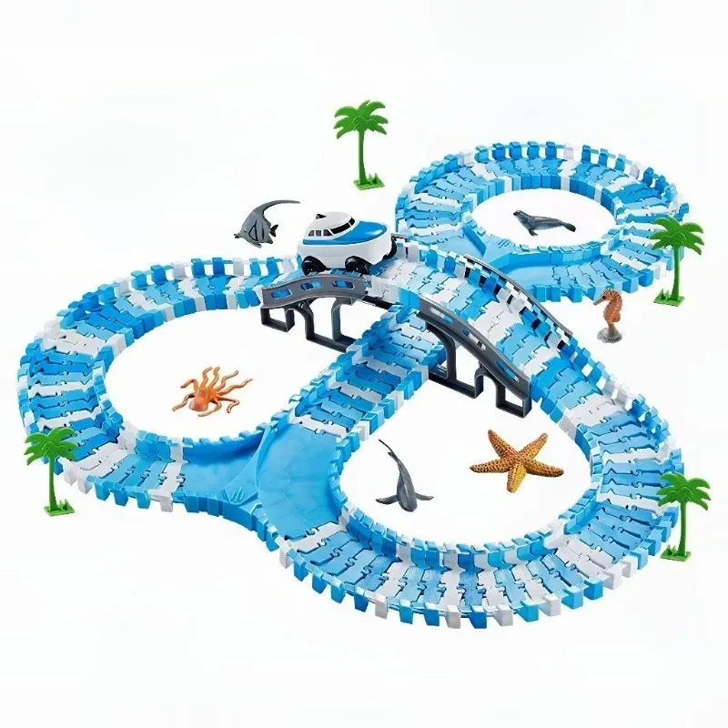Creative Ocean Orbital World Educate Kid Set Toy Bendable Flexible Racetrack Ocean Electric Boat Toy Gift For Children Kids