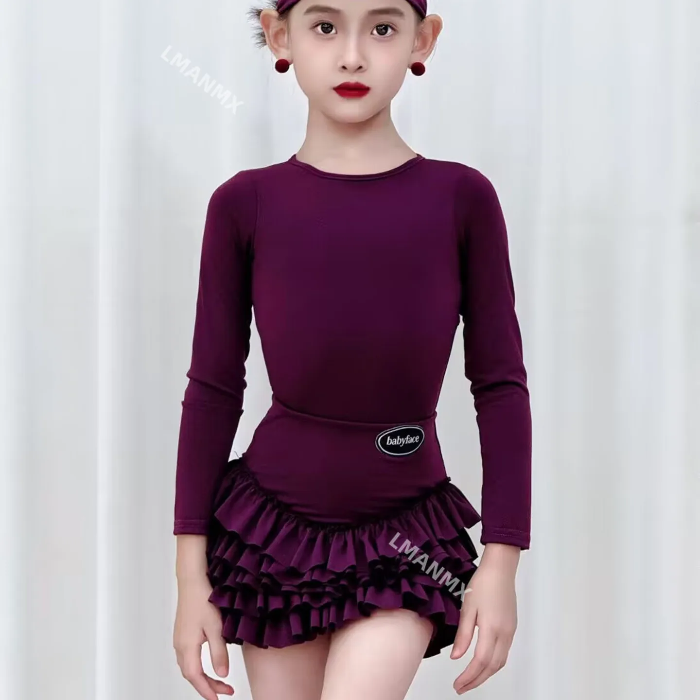 ชุดเต้นลาตินแขนยาวสำหรับเด็กผู้หญิง รุ่นใหม่ ฤดูใบไม้ร่วง/ฤดูหนาว ปี 2025 สำหรับการฝึกซ้อมประจำวันระดับสูง