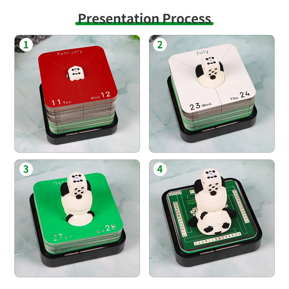 3D Calendar 2025 Memo Pad Paper Crafts Mahjong Panda 3D Note Paper Carving Model Ornaments For Home Notes Miniature Novel Gift