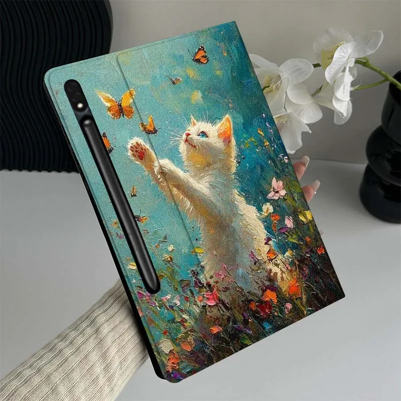 

Butterflies Flowers Kitten Art For Samsung Galaxy Tab S7 S8 S9 S10 11 12.4 13.1 FE Plus Lite Inch Cover Tablet Case