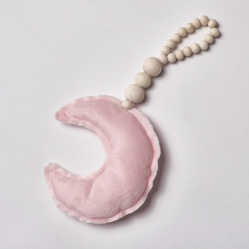 Mordedor de madera para bebé, cuidado Dental para recién nacido, cochecito de bebé, juguete colgante, corazón, estrella, accesorios de fotografía, decoración de ropa de cama para bebé