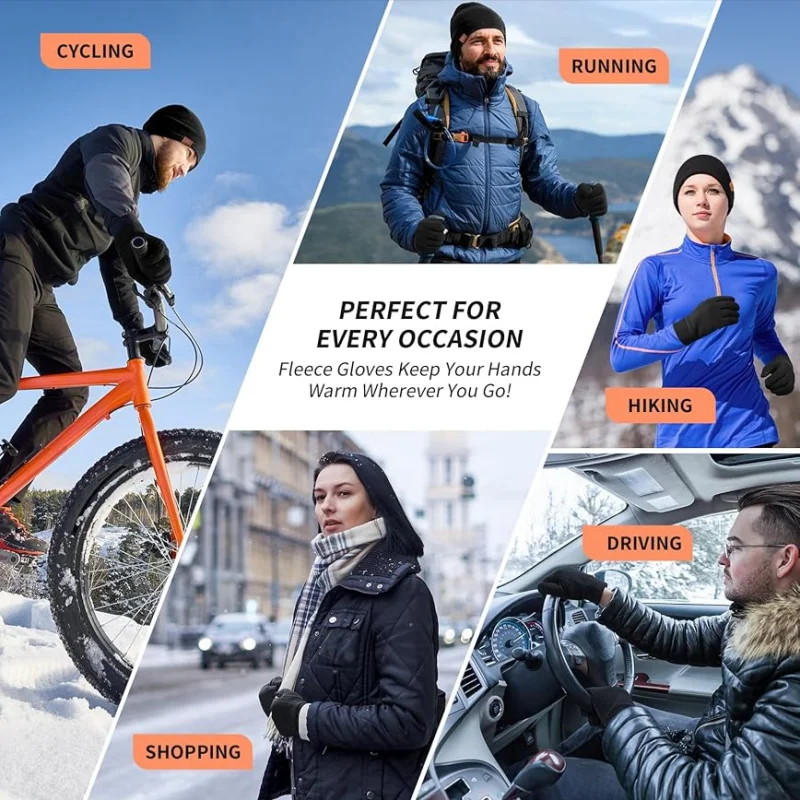 Luvas quentes de inverno de lã polar, luvas para clima frio, tela sensível ao toque, mulheres e homens, luvas térmicas para corrida, caminhadas