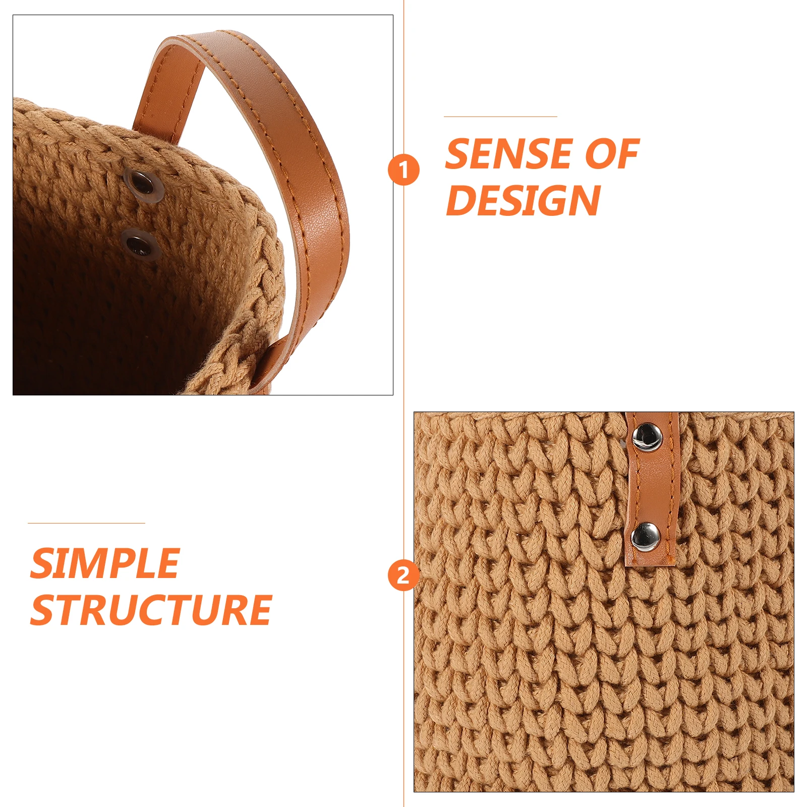 

Cotton Rope Storage Basket Woven Desktop Organizer PU Handle Lightweight Multipurpose Decorative Sundries Organizer