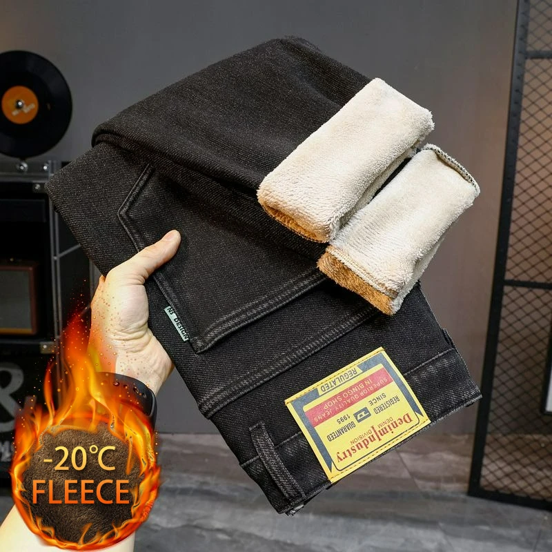 الخريف الشتاء الرجال الملابس أفخم رشاقته الصوف بنطلون امبسوول الجينز الحراري جينز غير رسمي يندبروف الدافئة القطن الدنيم السراويل #6