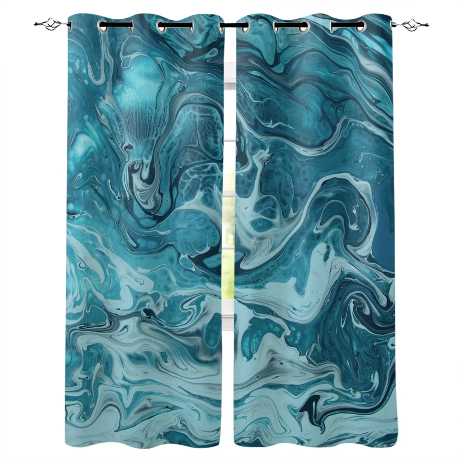 Water Wave Texture Blue White Marble Blackout Curtains Window Curtains for Bedroom Living Room Decor Window Treatments