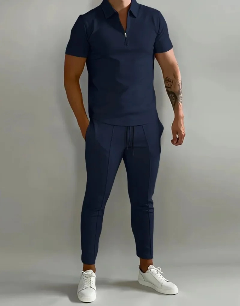 Spring And Summer Mens Sets Lapel Short-Sleeved Polo Shirt Sports Pants 2-Piece Suits For Men