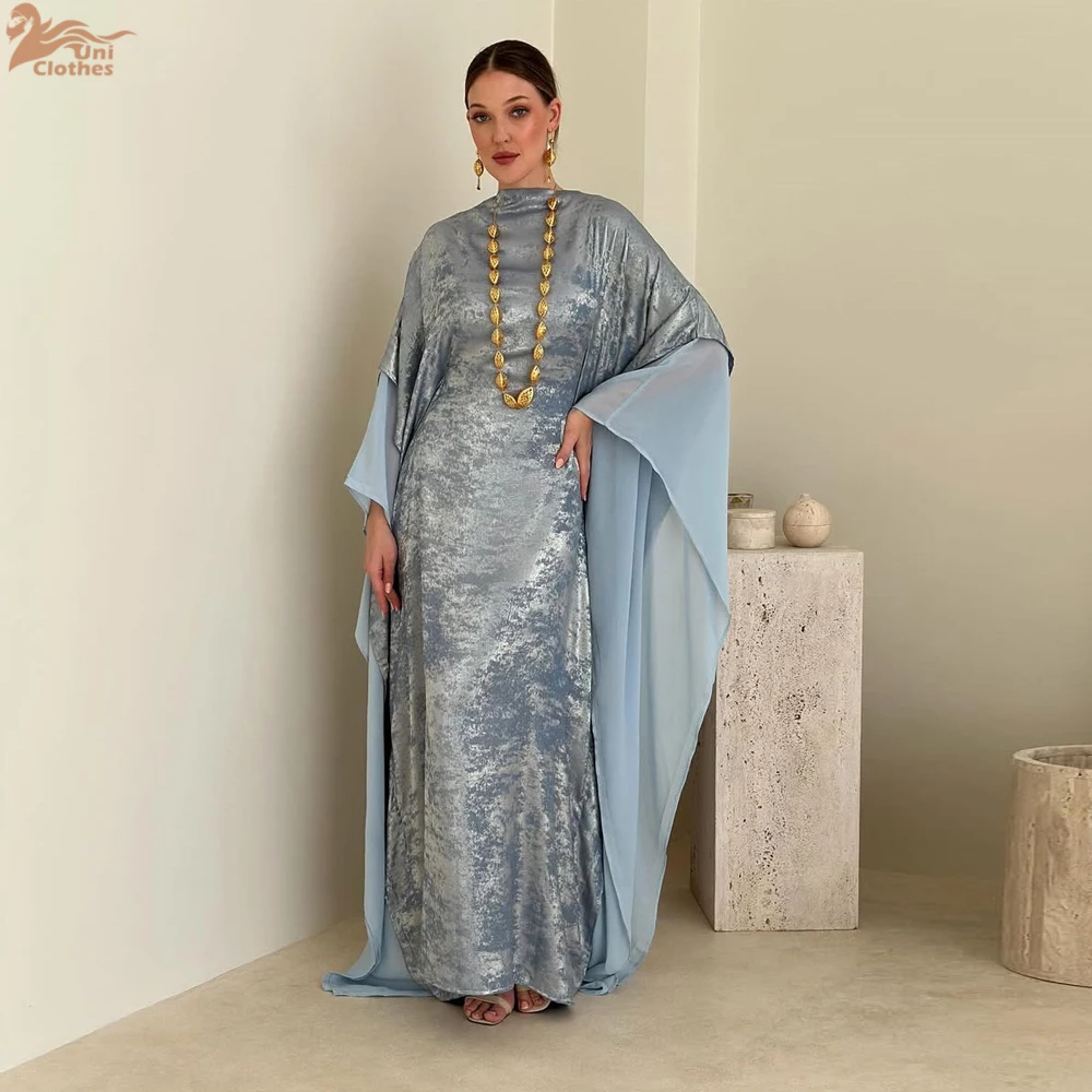 2025 New Elegant Fashion Dress Eid Modest Muslim Dress Batwing Sleeve Shiny Islamic Clothing Dubai Abaya Dress Party Robe