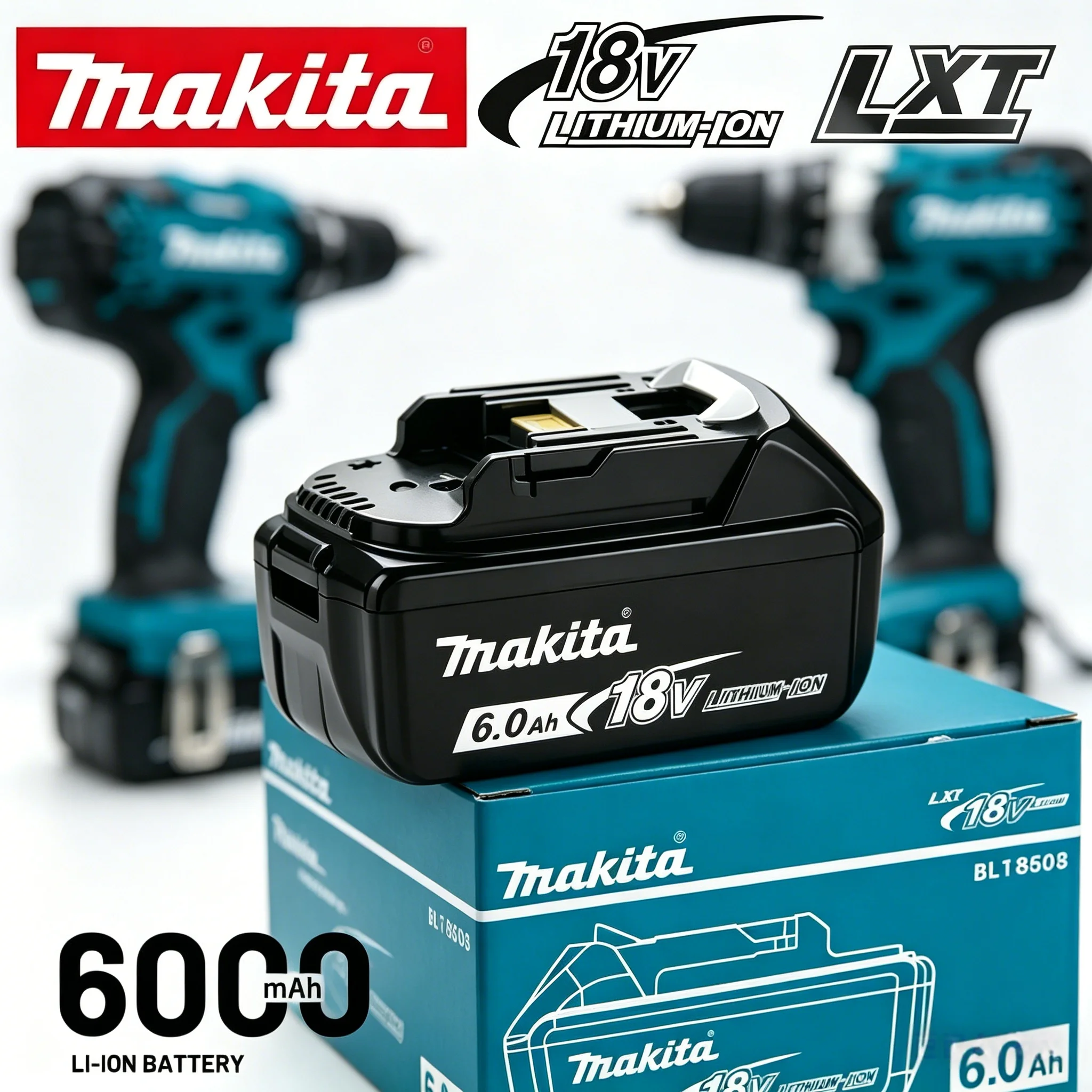 Makita Original Lithium 18V Battery BL1860 6.0Ah, Compatible with BL1830B BL1815 BL1850 BL1840 Cordless LXT Tools