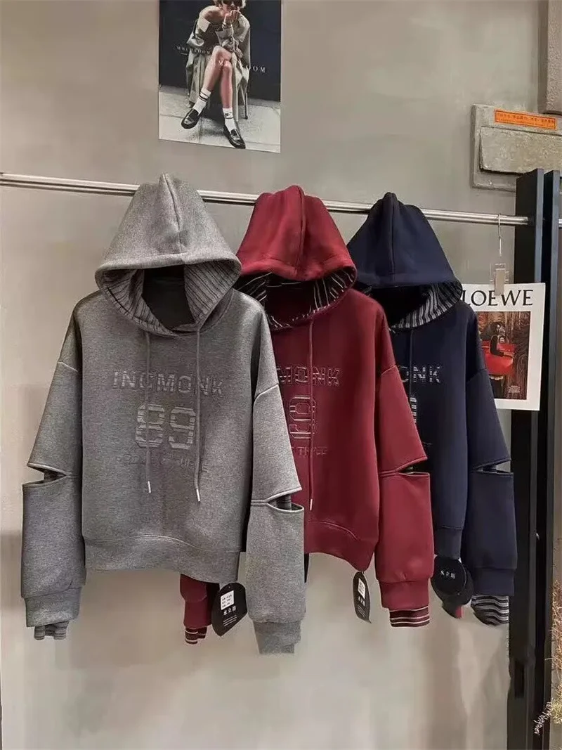 

Женская куртка, высококачественный свободный свитер с длинными рукавами и капюшоном, женское пальто Джокер с вышитыми буквами и полосатыми рукавами