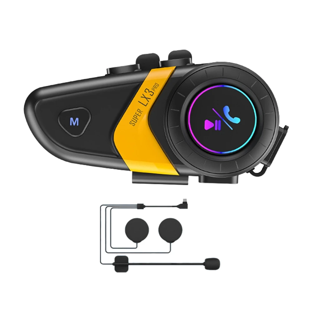 X3 PRO Motorcycle Helmet Headset Bluetooth 5.1 500M Double Intercom Call Outdoor Riding Waterproof Stereo Headset Yellow