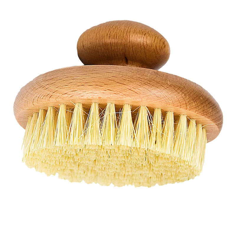 Sisal Bristles Round Bath Shower Body Exfoliating Brush Natural Beech Wood Handle Dead Skin Remover Back Scrubber Massage Tool