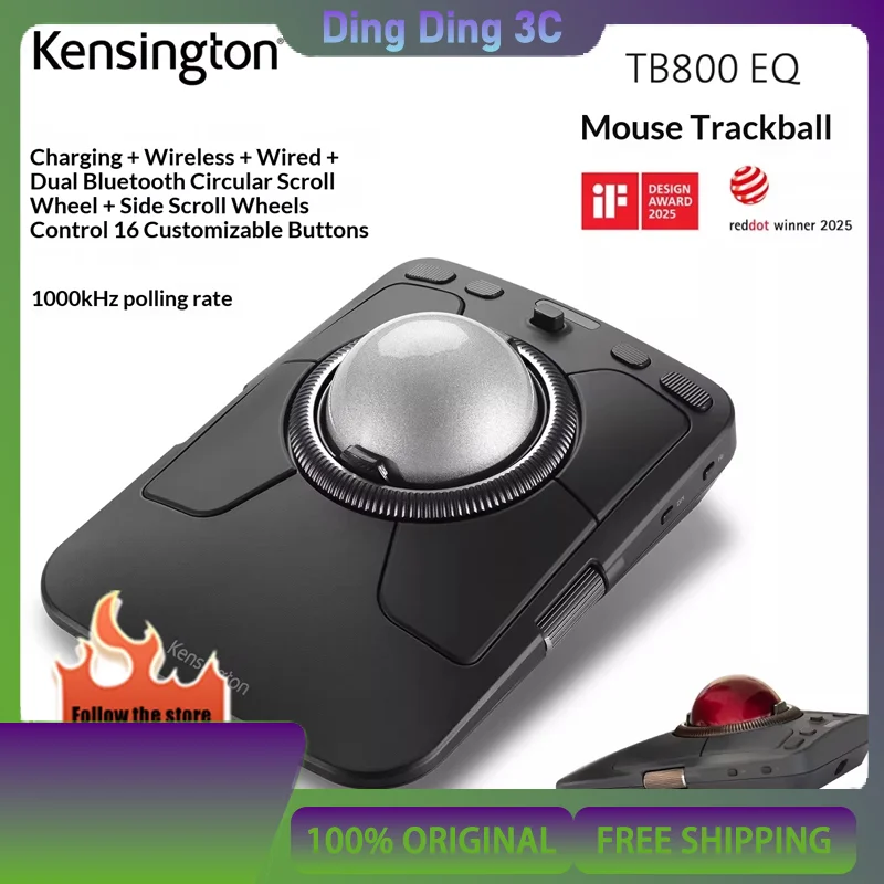

Kensington TB800 EQ professional wireless trackball mouse with three designer finger mice