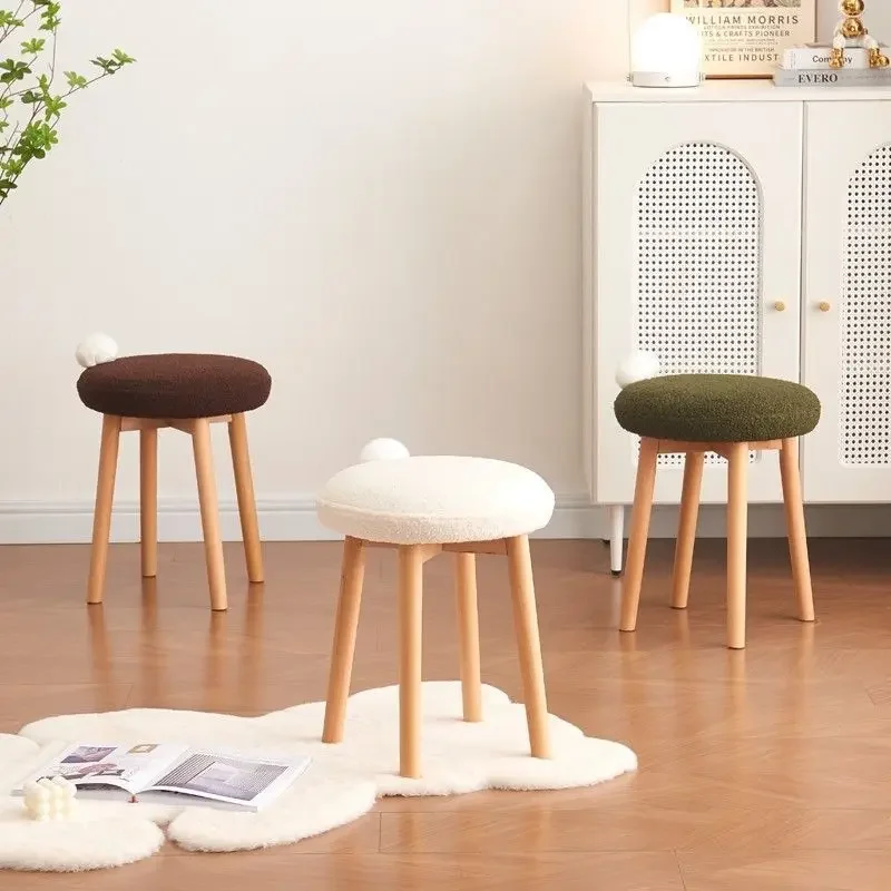 

걸상 Furniture New Solid Wood Makeup Stool Imitation Lamb Wool Fabric Round Ottoman Household Dining Chairs Shoe Changing Stools
