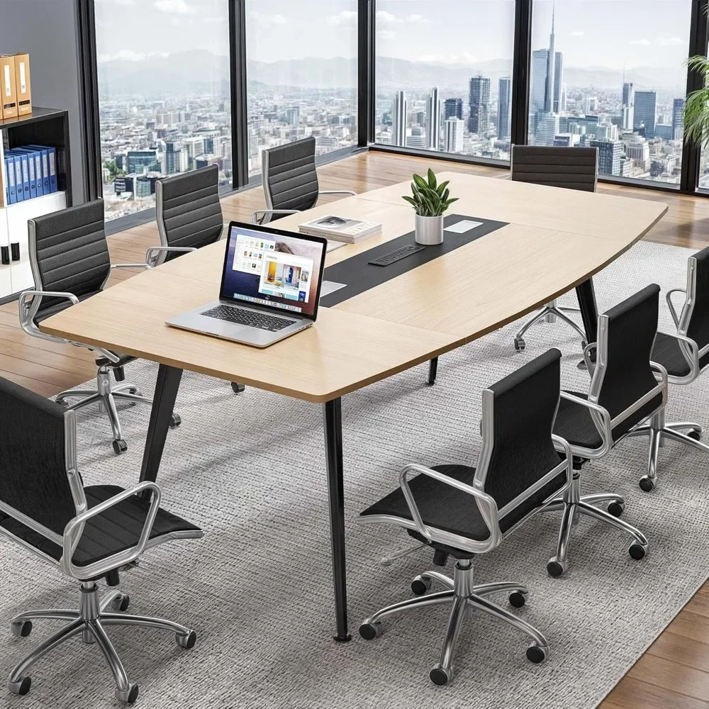 

Conference Tables ，6FT Conference Table with Power Outlets, 70.8 Inches Boat Shaped Meeting Table with Rectangle Grommet,