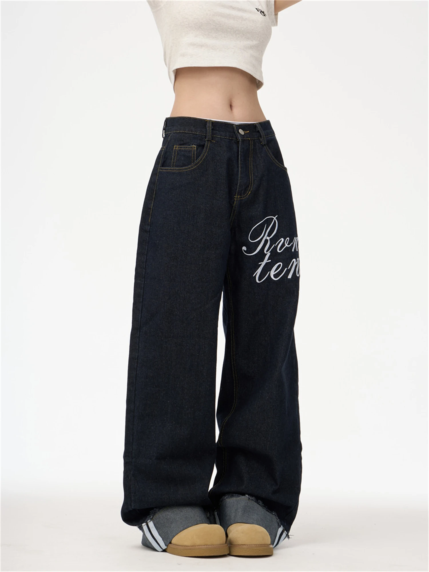 

Женские джинсы оверсайз с широкими штанинами, белые, с рваными краями, в стиле Y2K, винтажные, уличные, повседневные брюки для женщин