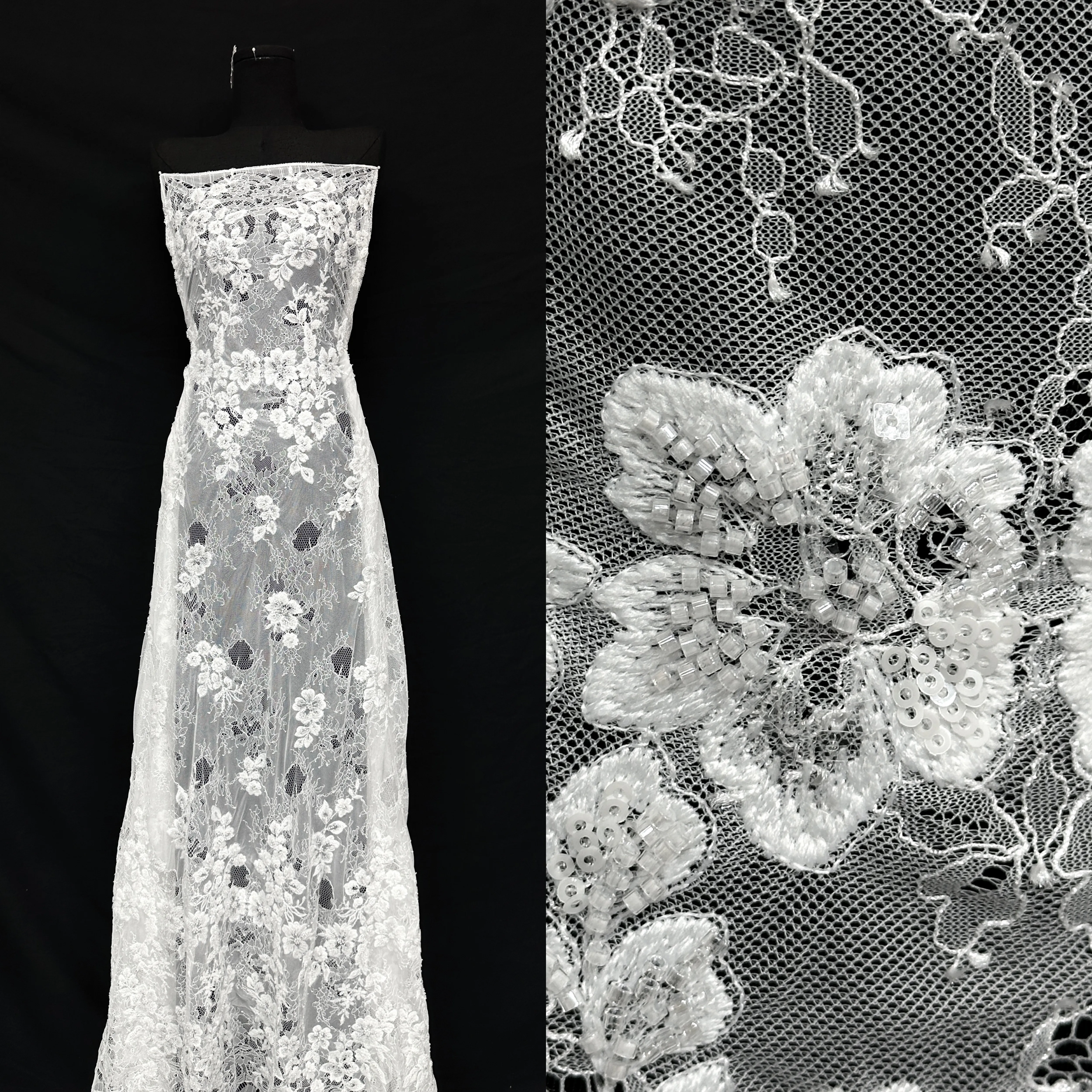 

European Classic Nigerian French Style Bridal Lace Heavy Beads Mesh French Lace Fabric High Quality Bridal Net with Sequins