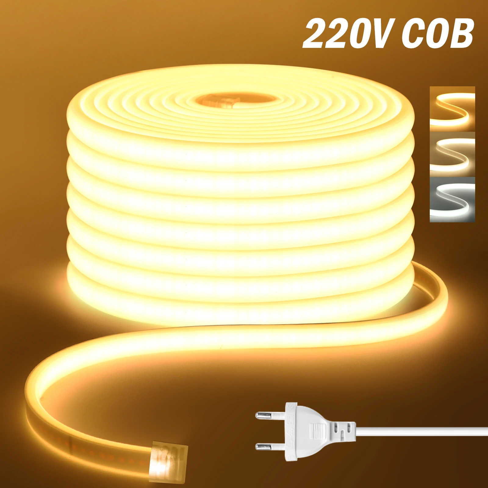 

288LEDs/M COB NEON Light 220V 40M 35M 30M 25M 20M 15M 10M FOB Tape Ribbon EU UK Plug IP67 Waterproof Linear Lighting For Bedroom
