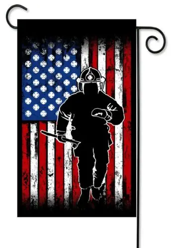 Fireman in Gear  Shadow    Garden Flag ~  Double Sided   12x18 Garden Flag