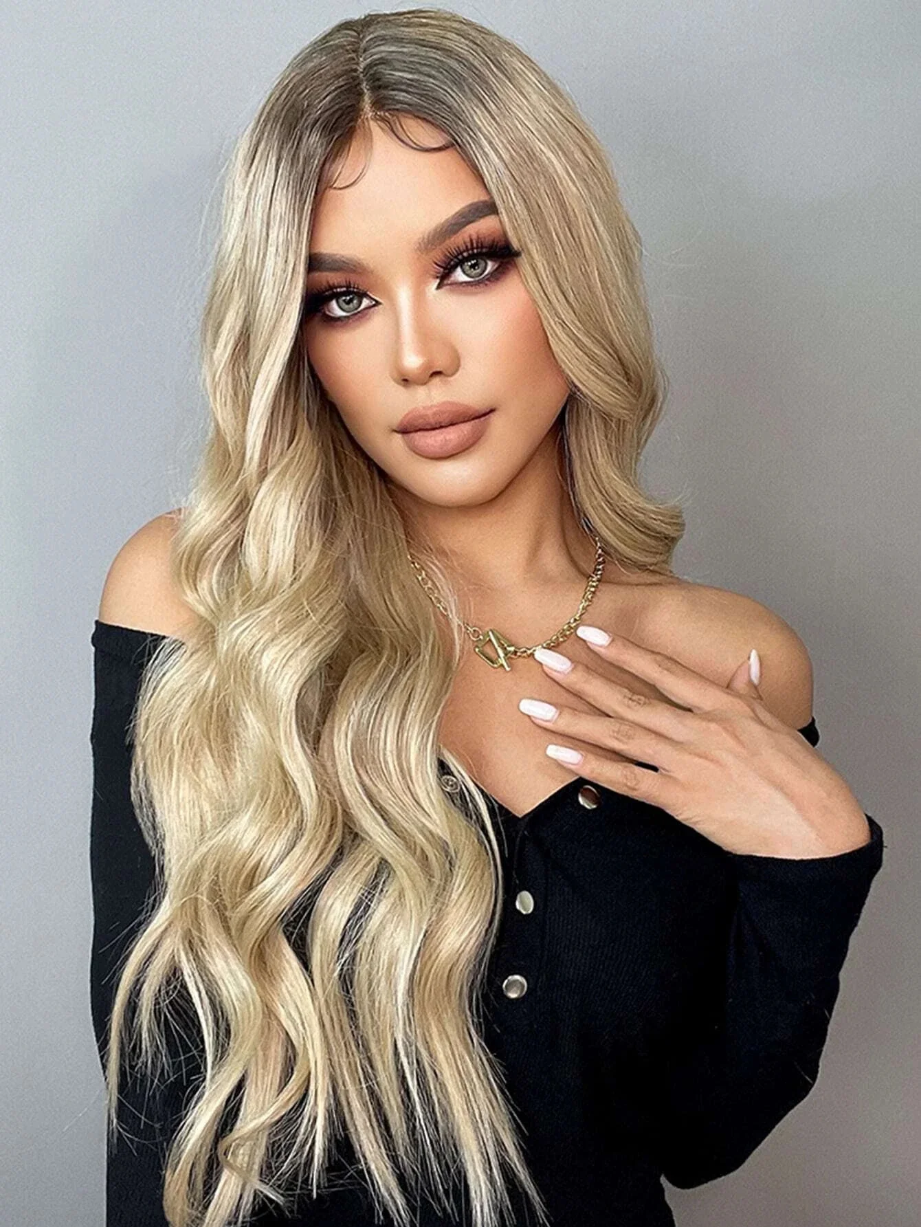 Lace Front Wig Synthetic Long Wavy Wig Ombre Light Blonde Hair Wigs for Women Daily Hair Heat Resistant 28" 180% Density