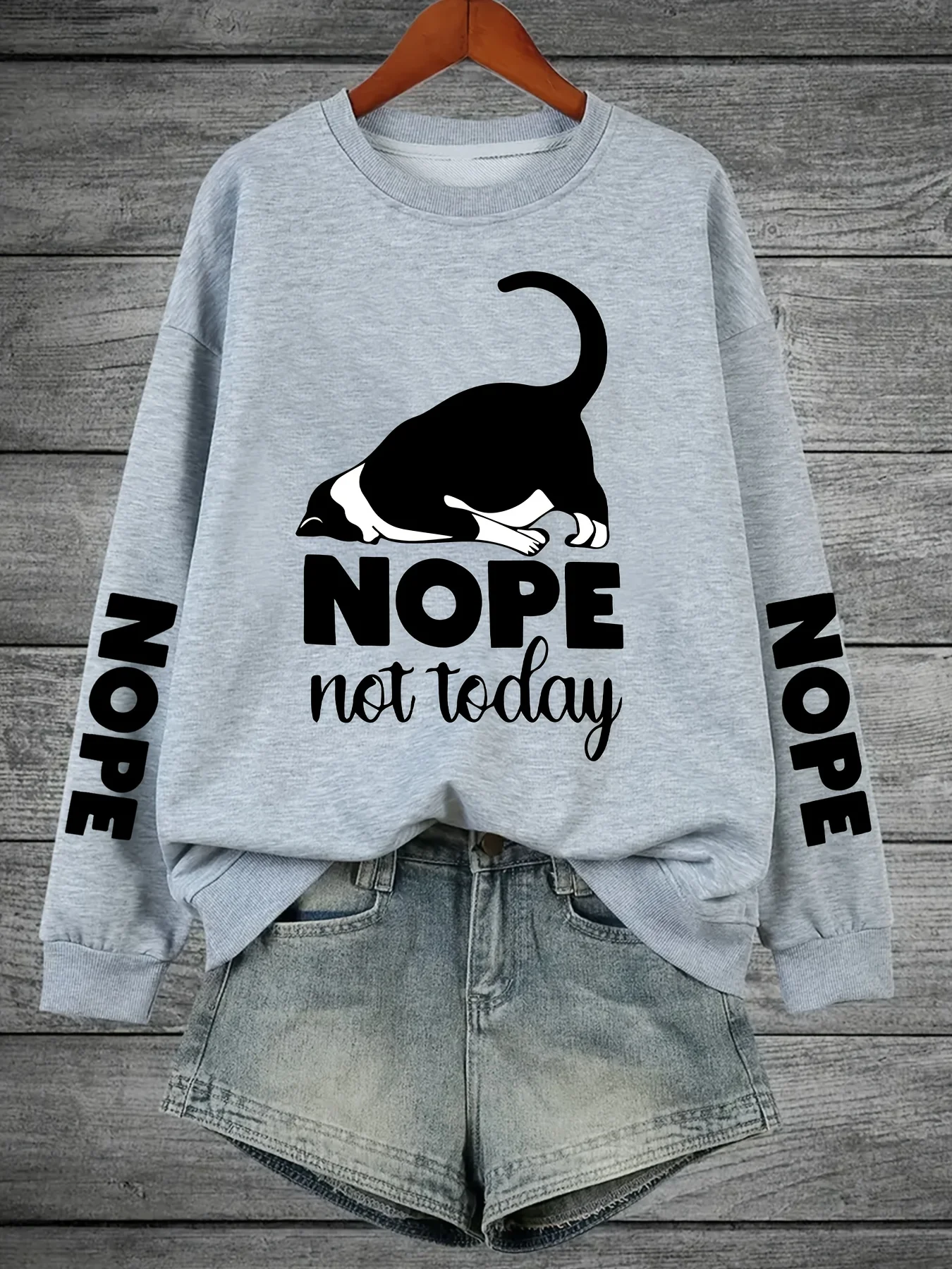 Casual warme damessweater met katten- en letterprint, comfortabel plus fluwelen sweatshirt met lange mouwen en ronde hals