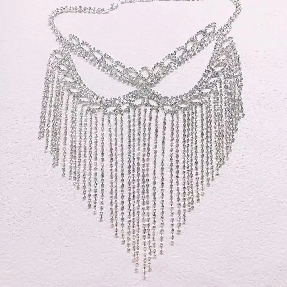 Stonefans Indian Jewelry Full Rhinestone Tassel Mask Decoration Face for Women Bridal  Wedding Crystal Beaded Christmas Party