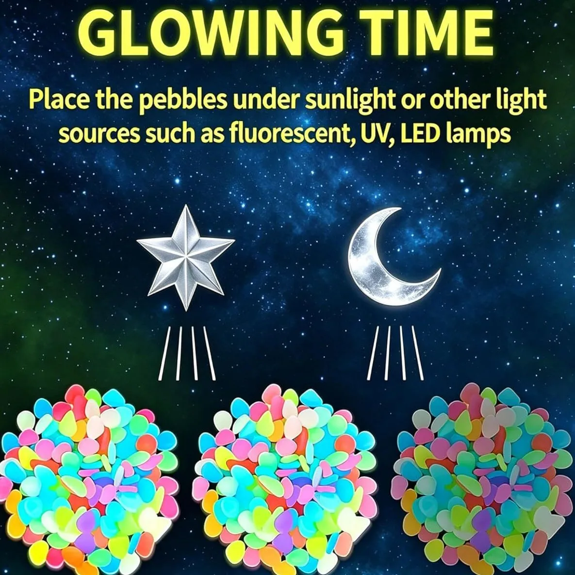 Colorful Glow In The Dark Luminous Pebbles Garden Stones For Outdoor Garden Pathway Aquarium Fish Tank Potted Plant Decor view 3
