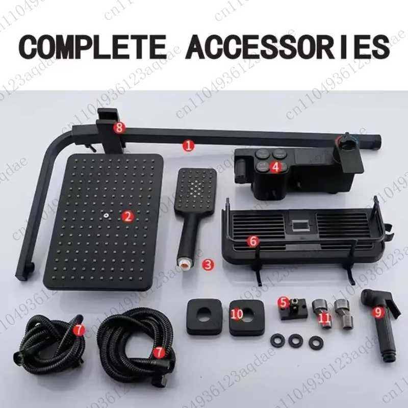 Shower Faucet 4-Button Black Hot/Cold Shower Set for Bathroom Digital Piano Shower Set with Complete Accessories