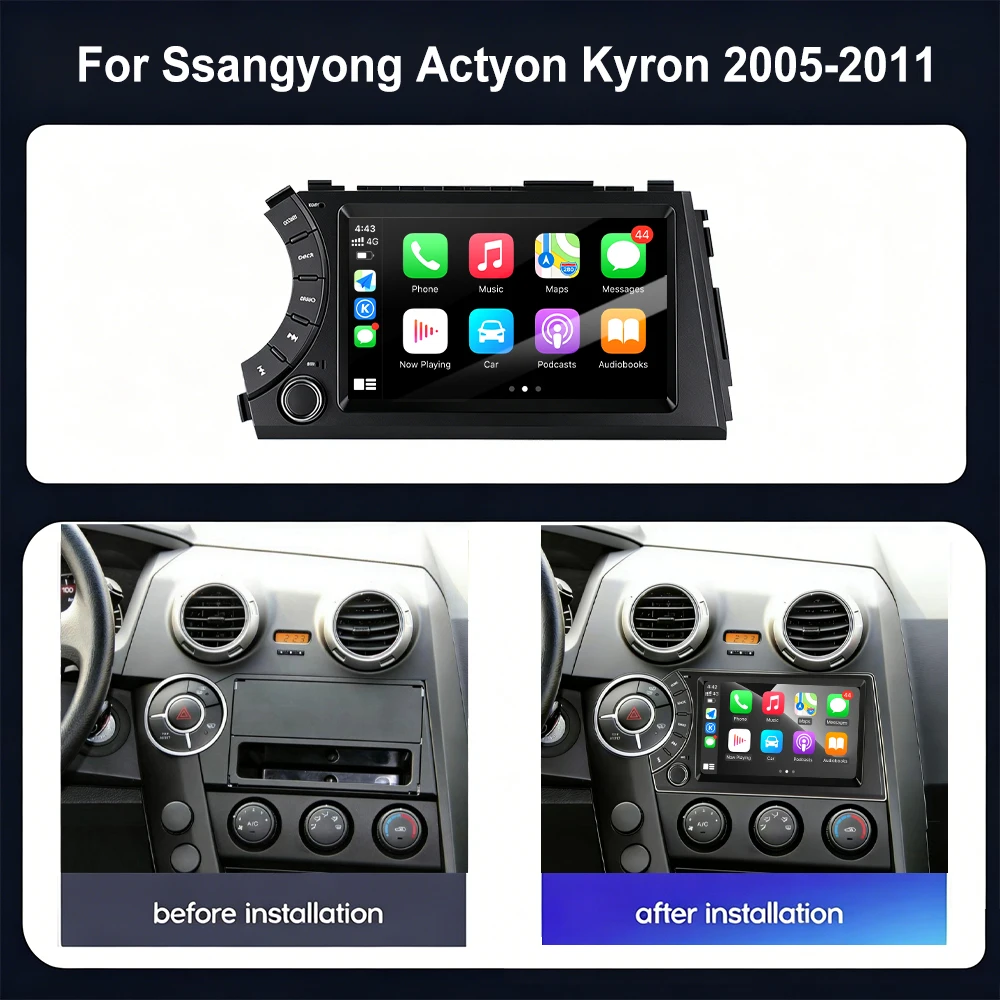 For Ssangyong Actyon Kyron 2005-2011 Android 16 Auto Car Radio Navigation GPS Multimedia Video Player Tools BT DSP Carplay 4G