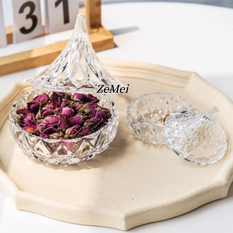 European-Style Diamond Teardrop Shape Crystal Glass Candy Jar,Jewelry Organizer Glass Jar With Lid Container Home Decoration