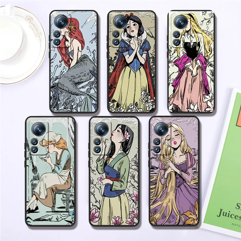 

Disney Princess Cartoon For Xiaomi Mi 13T 13 12T 12 11T 11i 11 A3 10T 10 9 Pro Lite Ultra 5G Black Cover Phone Case