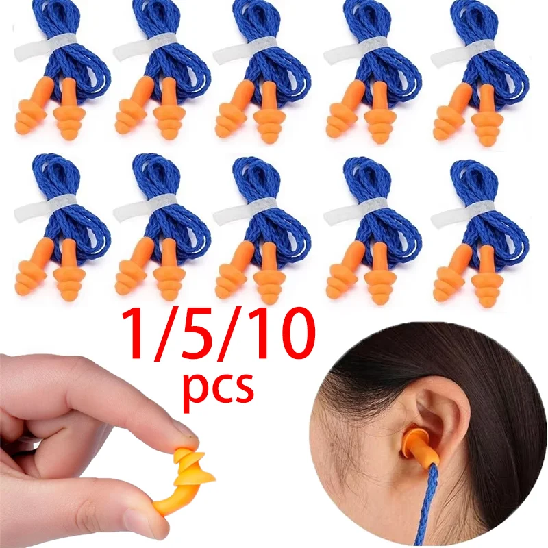 

1/5/10Pcs Soft Silicone Corded Ear Protector High Quality Reusable Sleep Soundproof Earmuffs Noise Protection Earplugs