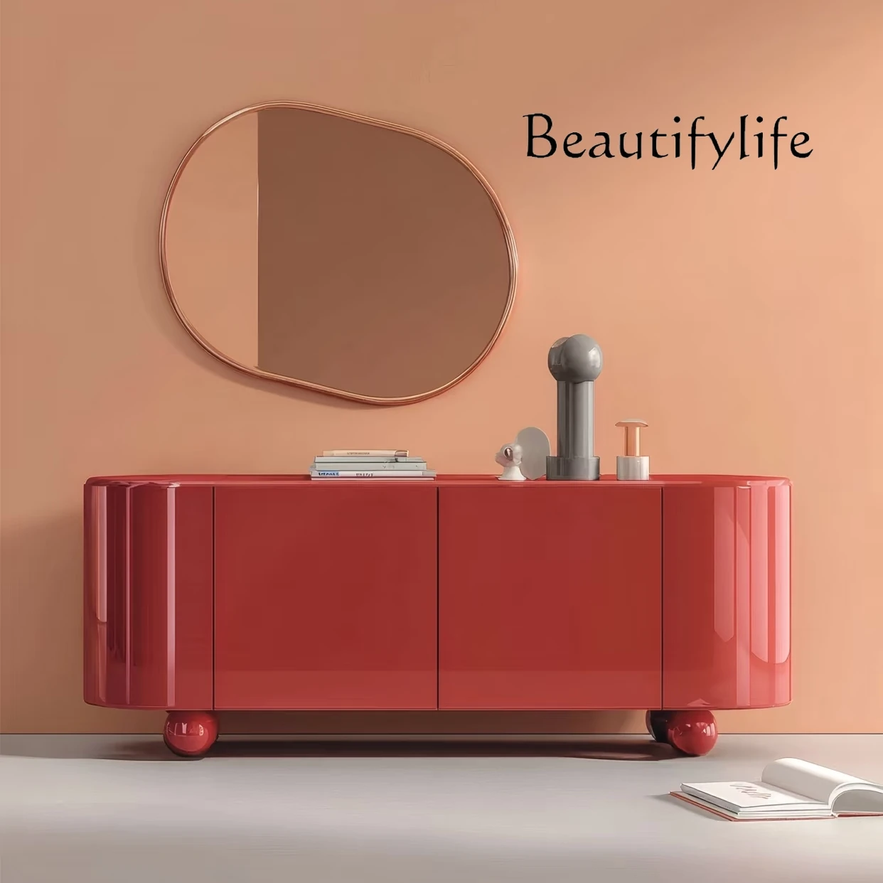 

Italian light luxury creative dining side cabinet personalized paint arc entrance cabinet entry entrance decoration cabinet