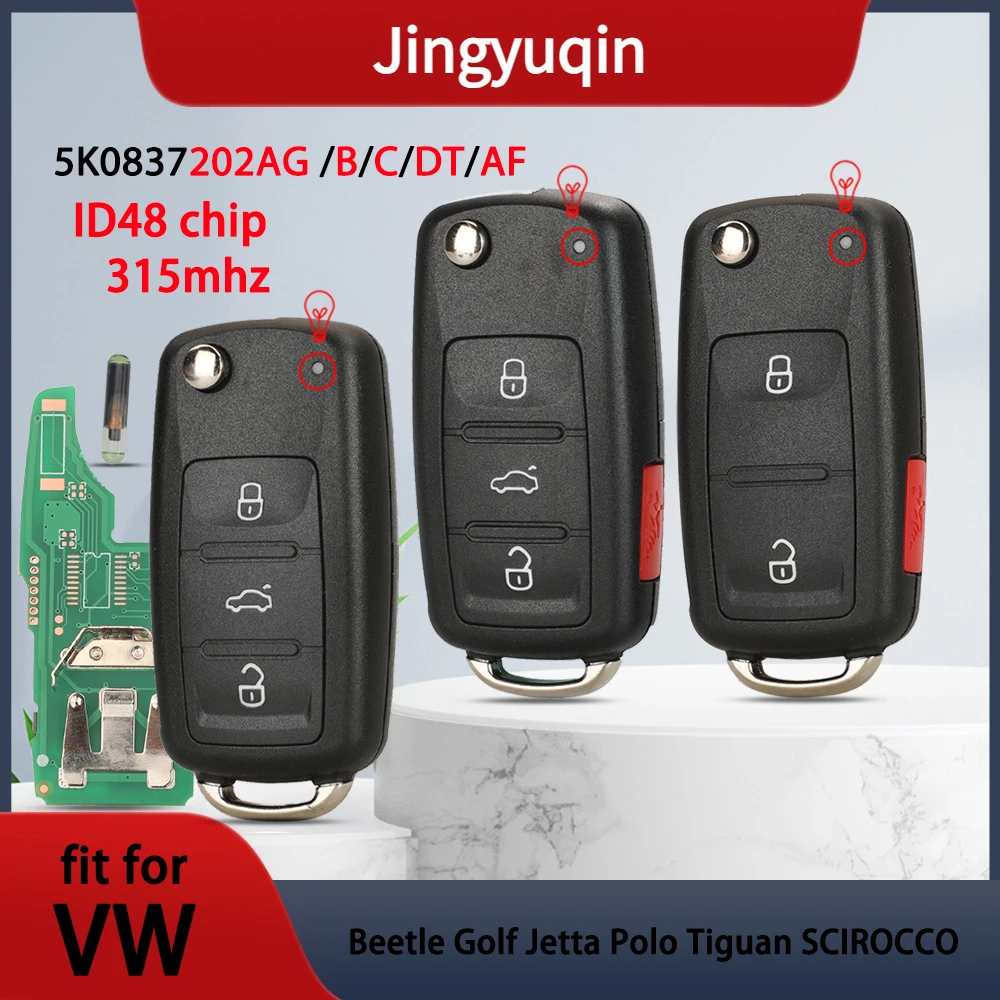 jingyuqin 315MHz ID48 5K0 837 202 AG /B/C/DT/AF Folding Car Remote Key For VW Beetle Golf Jetta Polo Tiguan SCIROCCO 2009-2016