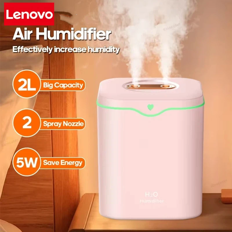 Lenovo USB Humidifier Silent Double Spray 2000ml Large Capacity Household Lamp Air Conditioning Room Air Humidification Spray