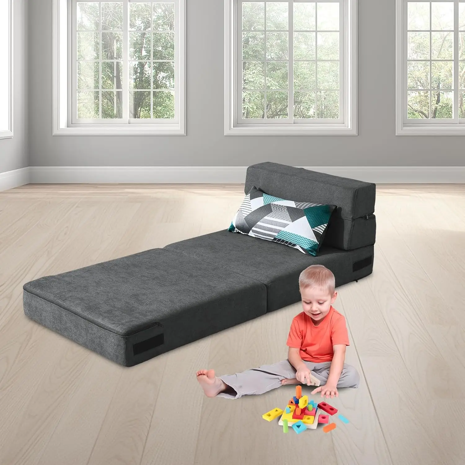 Futon Slaapstoel Logeerbed En Uitklapbare Bank, Wasbare Hoes Queen Size, Donkergrijs