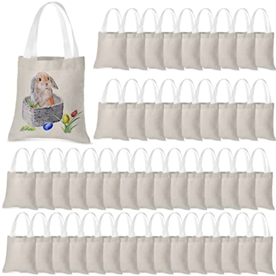 

50 Pcs Mini Canvas Tote Bags Bulk DIY Small Blank Tote Bag Reusable Grocery Bags for Easter Party DIY Crafts Gifts