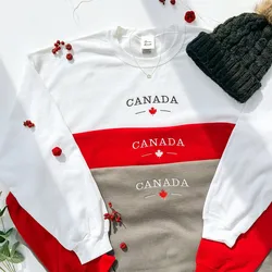 Sudaderas bordadas con diseño de hoja de arce canadiense para mujer, jerséis gruesos y cálidos de cuello redondo, jerséis Retro de ciudad turístico, Otoño e Invierno