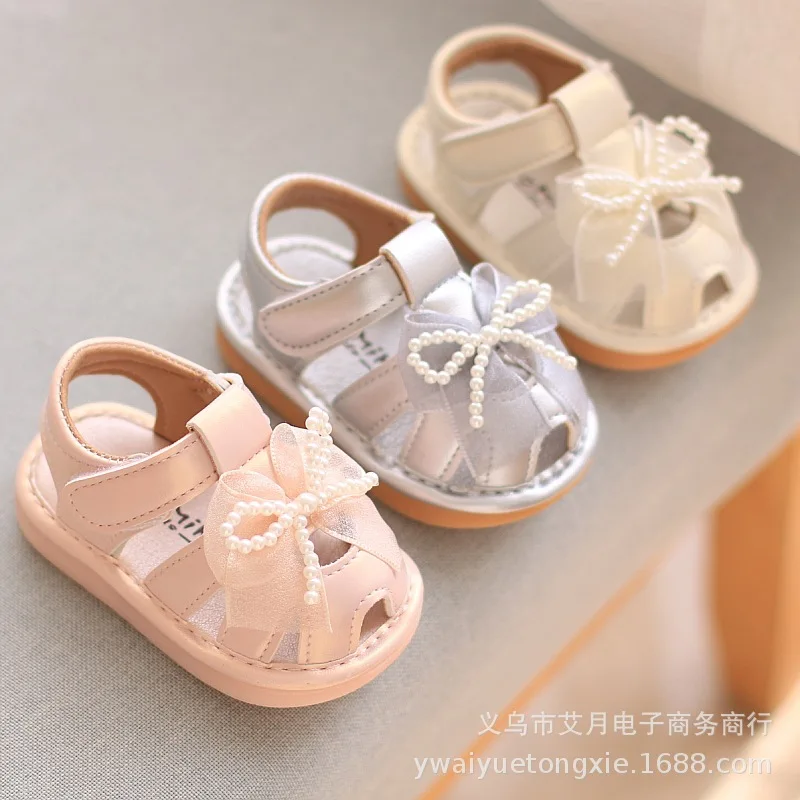 

Non-slip Jiajiao Shoes Cute Baby Sandals Soft Sole Toddler Sandals Pearl Bow Girls' Baby Princess Shoes Fashion Trendy Non-slip