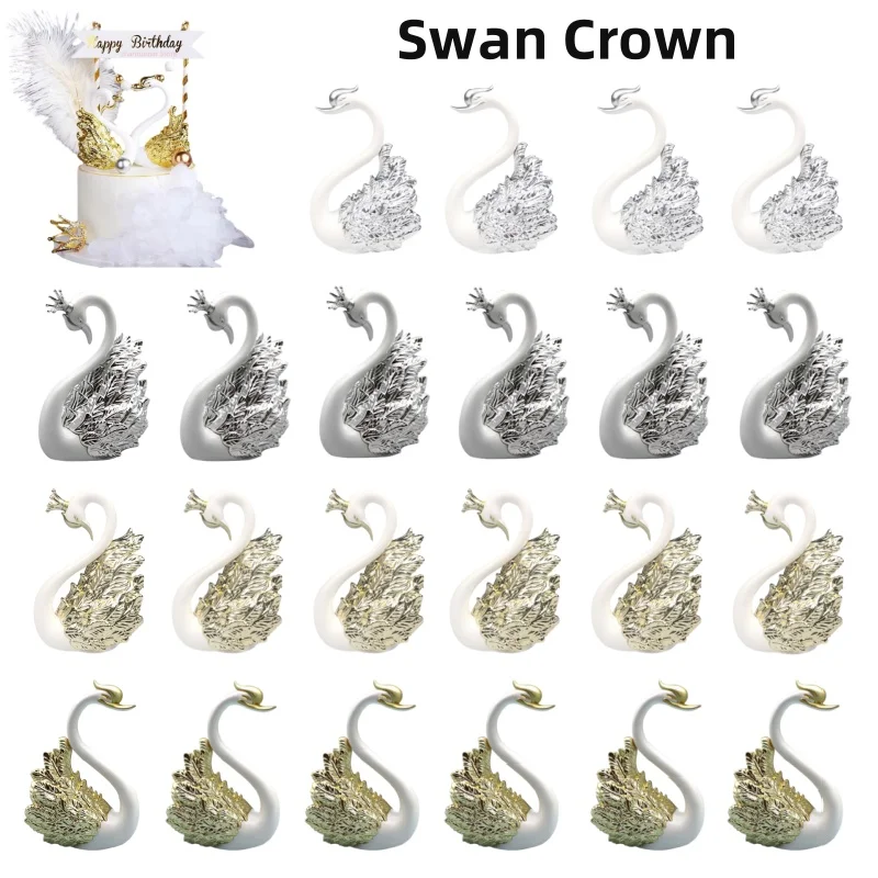 1/3/5PCS Romantic Crown Swan Cake Topper Flamingo Cake Dessert Baking Decor Ornament Birthday Wedding Cake Decoration Supplies