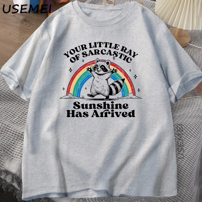 مضحك وقح الساخر الراكون المطبوعة التي شيرت الخاص بك ليتل راي تي شيرت الصيف عادية فضفاض تي شيرت ملابس علوية من القطن زوجين Cloyhing #4