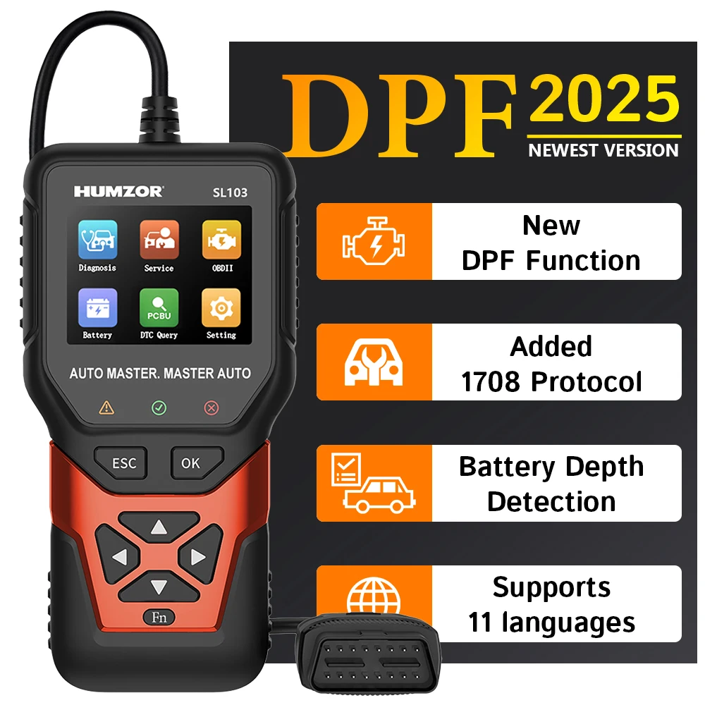 HUMZOR SL103 Tester Car Code Diagnostic Tool Diesel Gasolne Integrated Vehicles DPF Forced Regeneration OBDII Auto Fault Scanner