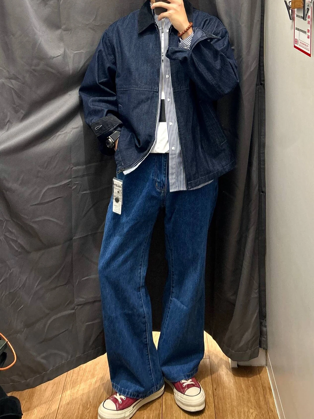 

Deep Blue Men's Straight Leg Jeans American Style High Street Retro Loose Wide Leg Pants Cleanfit Casual Trousers