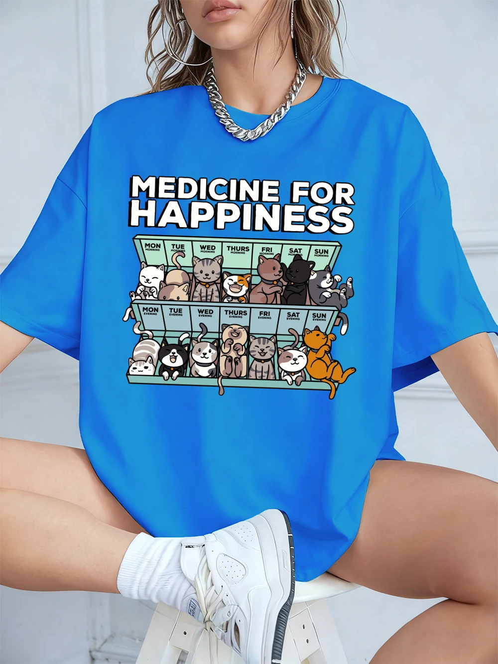 Jeden Tag Kätzchen Katze Druck T-Shirts Damen Baumwolle Sommer Kurzarm Tops Bequeme Lose O-Ausschnitt T-Shirt Freizeitkleidung