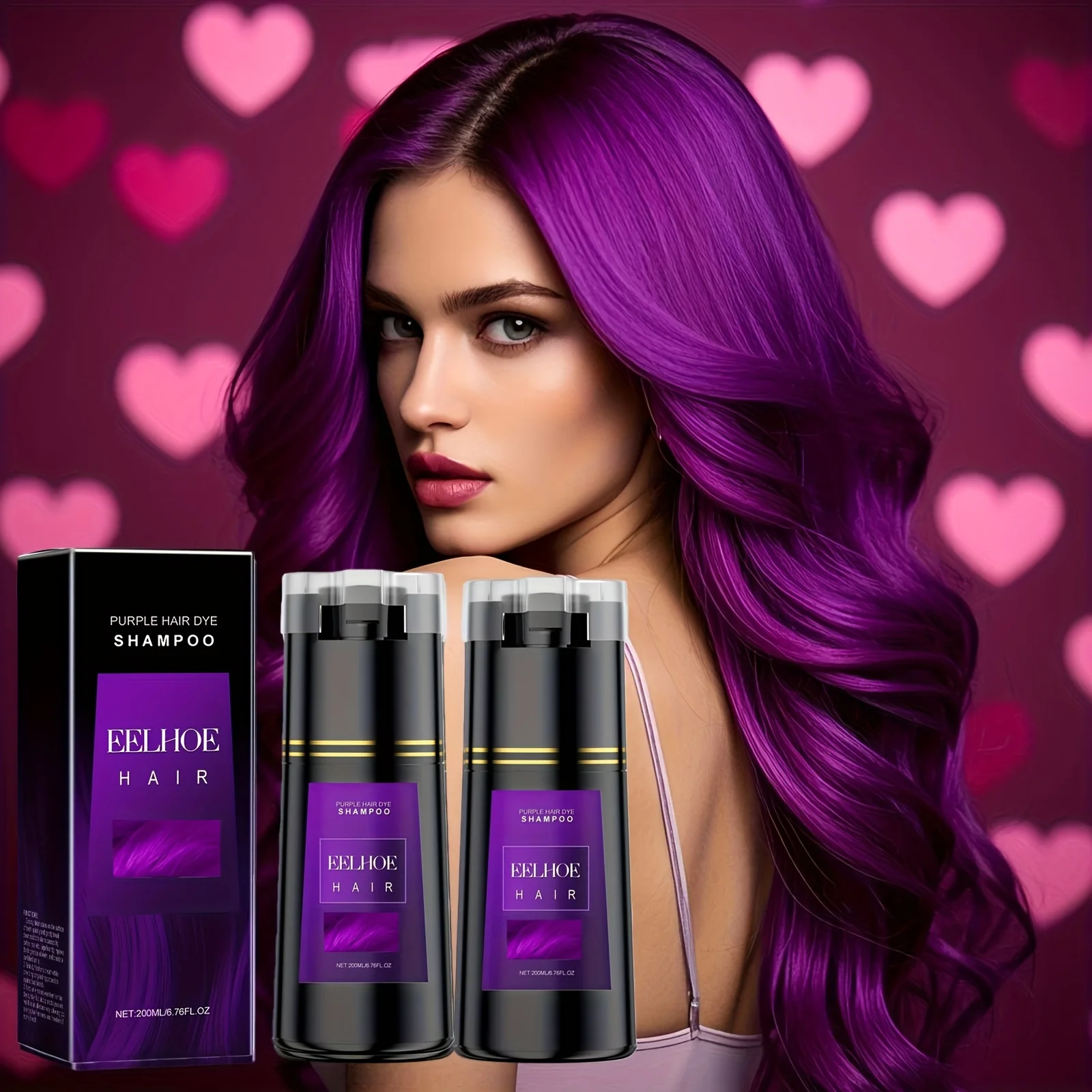 

1/2 Pack Purple Hair Dye Shampoo 3-in-1 - Easy Coloring, Glycerin Moisturizing, Long-Lasting Color for All Hair Types