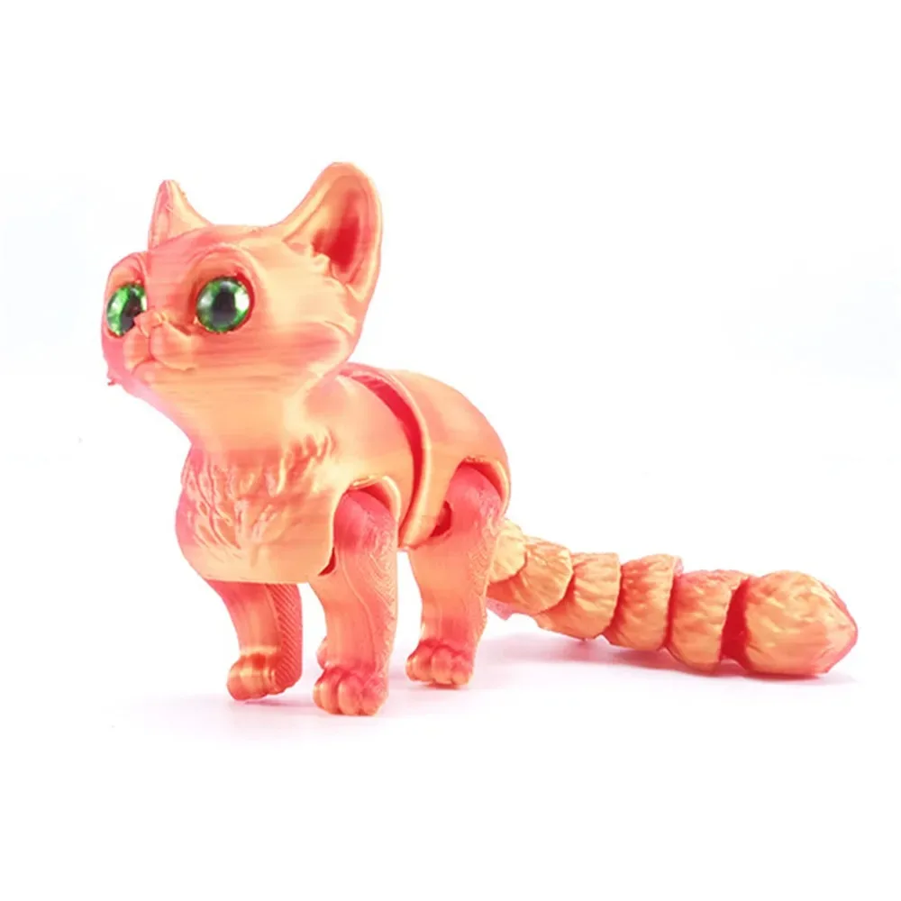 

Home Room Glittering Eyes 3D Printed Cat Multi-joint Articulated Mini Cat Figure Movable Colorful 3D Cat Doll Car Decoration
