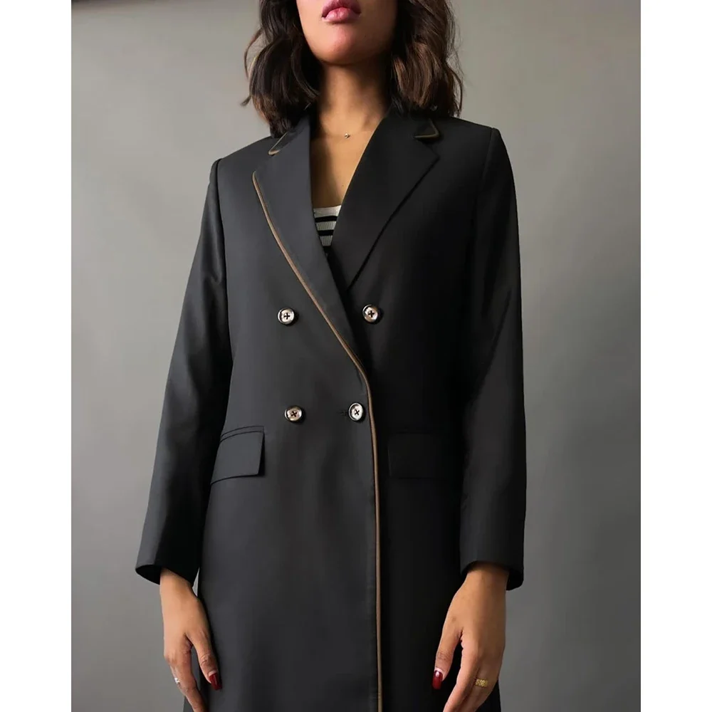 

Formal Women's Clothing Black Notch Lapel Double Breasted Long Jacket Luxury Elegant Muslim Blazer 1 Piece Jacket Suits عبايات