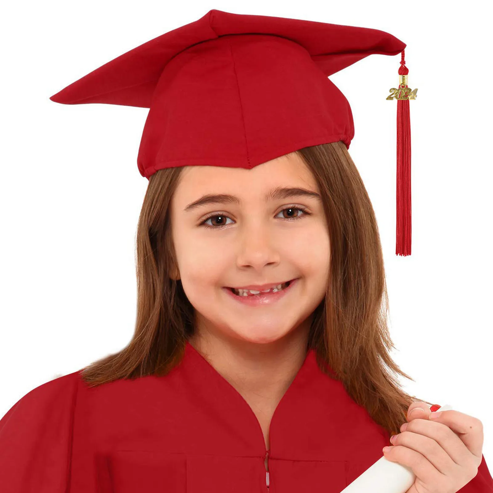 Gorro de graduación mate para niños y niñas, gorro ajustable con borlas para fotografía preescolar y guardería, color negro, Unisex, 2022, 2024