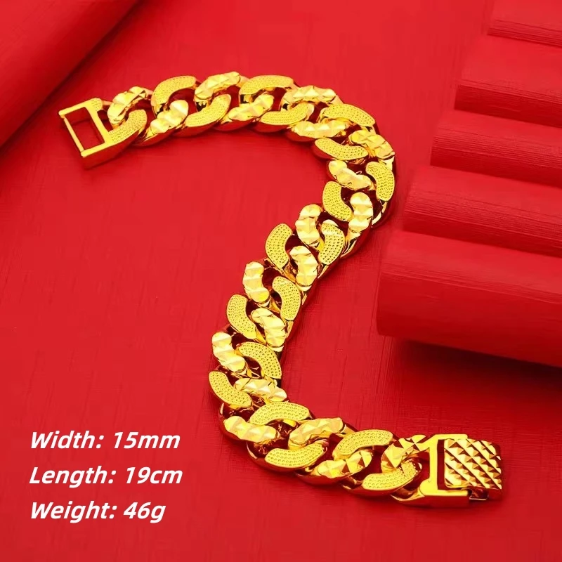 Stainless Steel Bracelets for Men 15mm Wide Link Chain Bangles Wristband Pulsera Hip Hop Jewelry Accessories Gifts