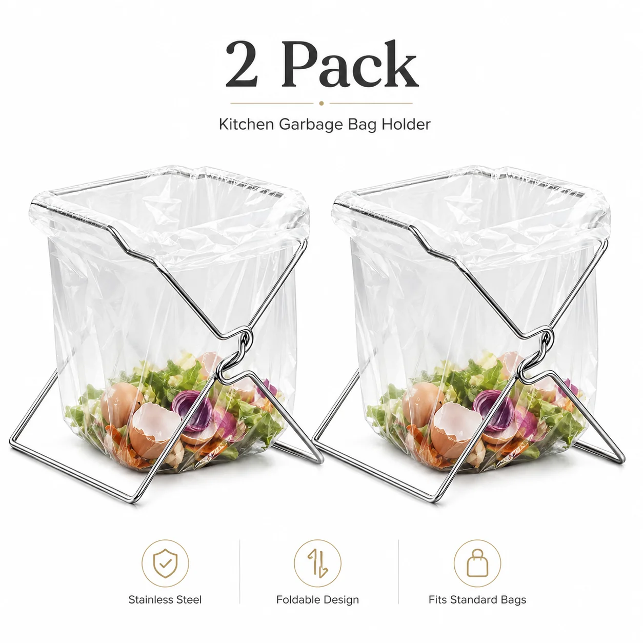 Collapsible Stainless Steel Garbage Bag Holder Kitchen Countertop Trash Bag Support Rack