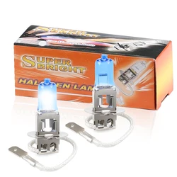 Lâmpadas de halogênio super brilhantes, lâmpada do farol, lente de nevoeiro, estilo de carro, H3, 55W, 12V, 6000K, 2Pcs